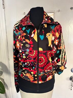 Adidas Originals Farm Rio Black Multicolor Abstract Zip-Up Varsity Jacket
